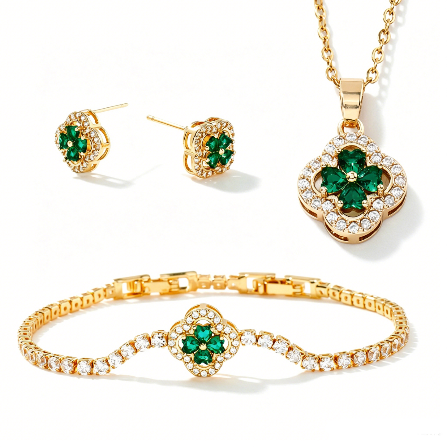 Gold Luck Clover Jewelry Set