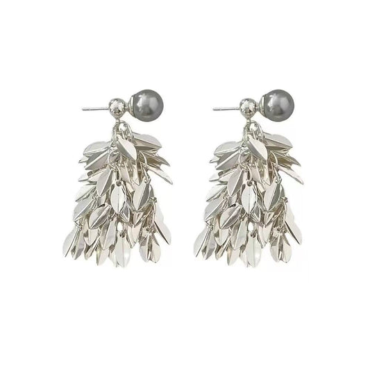 Sunlit Golden Tassel Pearls Earrings