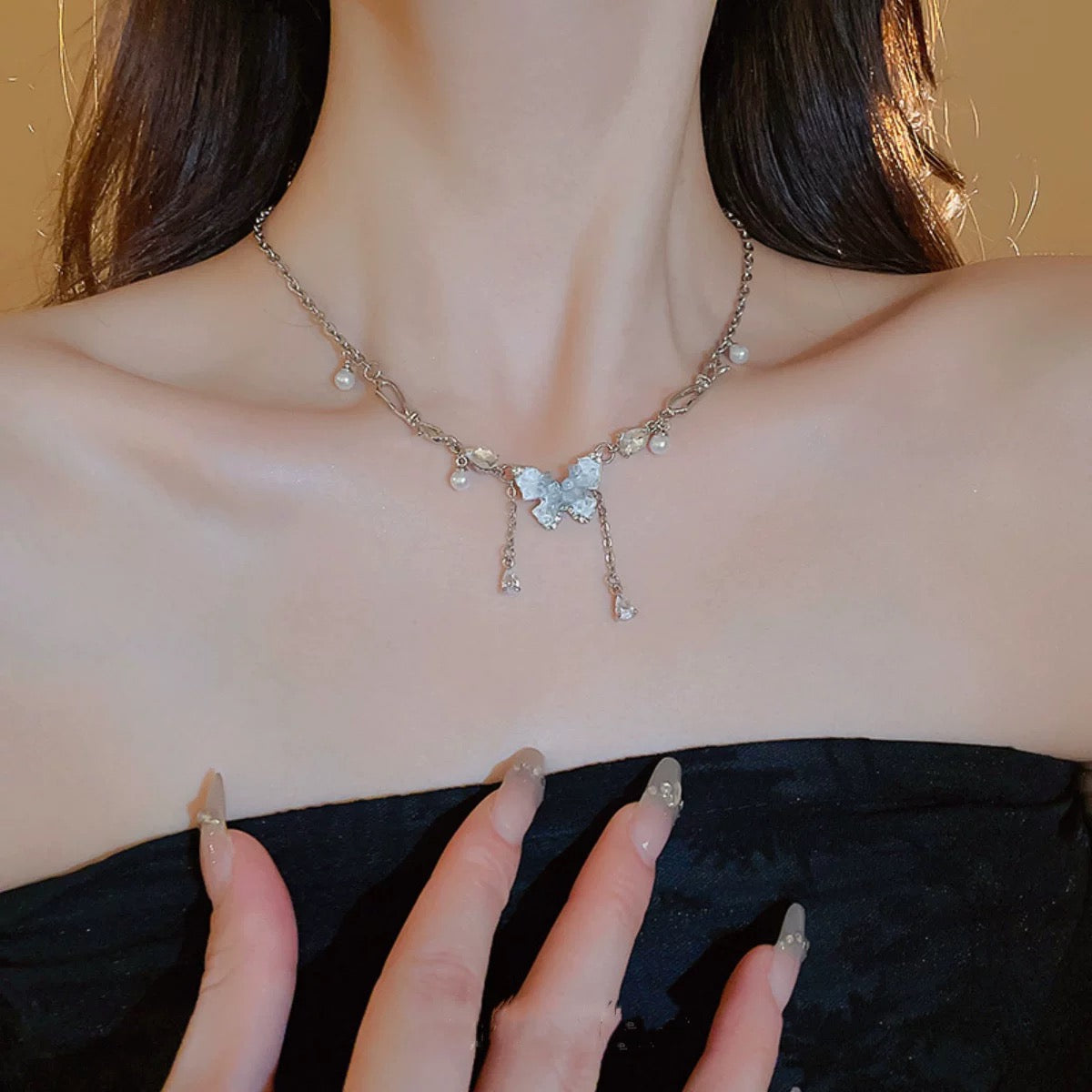 Dreamy Blue Butterfly Pearl Pendant