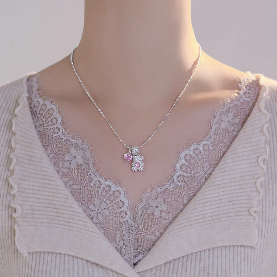 Bear Pink Heart Necklace
