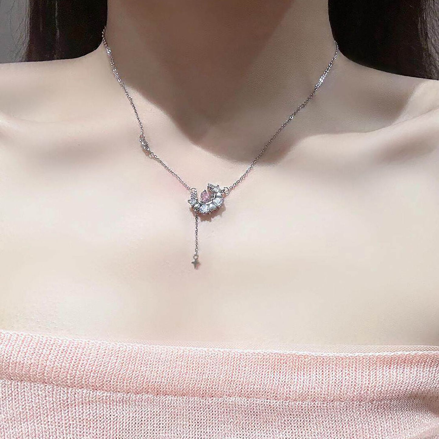 Crescent Star Drop Necklace