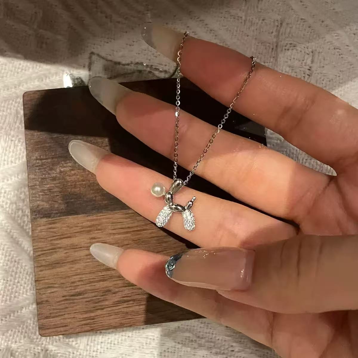 Balloon Dog Pearl Charm Necklace
