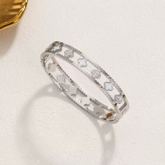Shell & Rhinestone Clover Bangle
