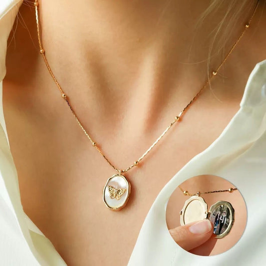 Custom Photo Butterfly Whispers Shell Locket
