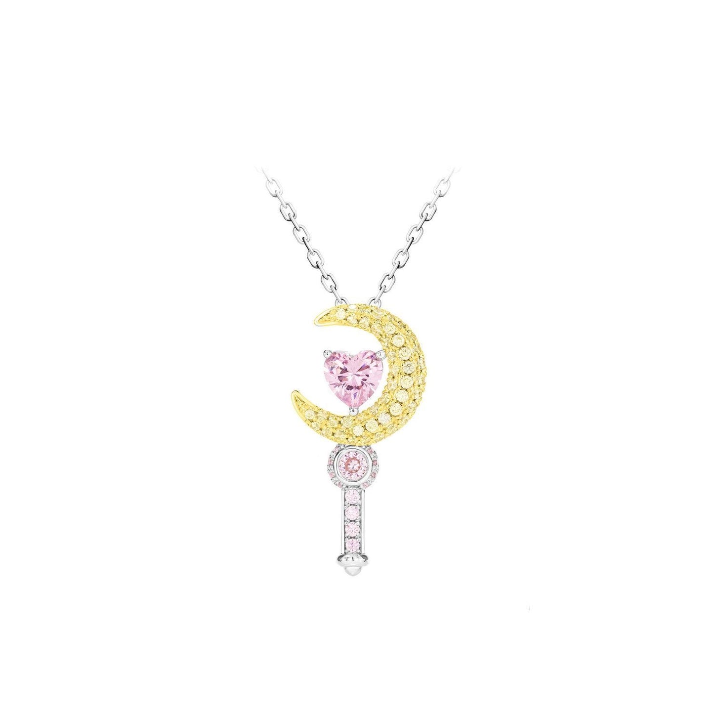 Moon Wand Pink Heart Necklace