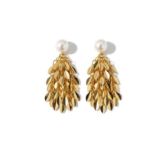 Sunlit Golden Tassel Pearls Earrings