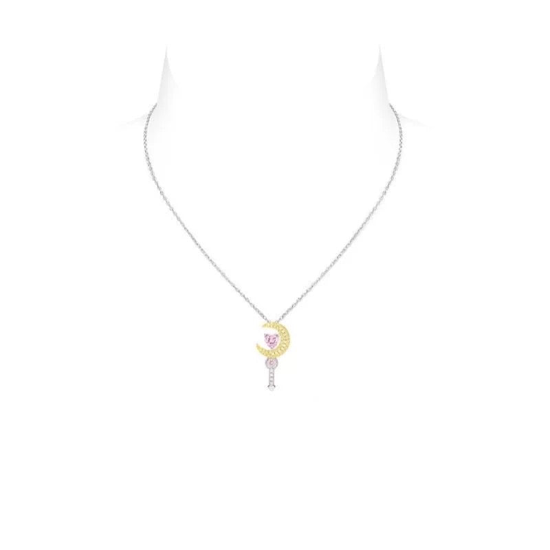 Moon Wand Pink Heart Necklace