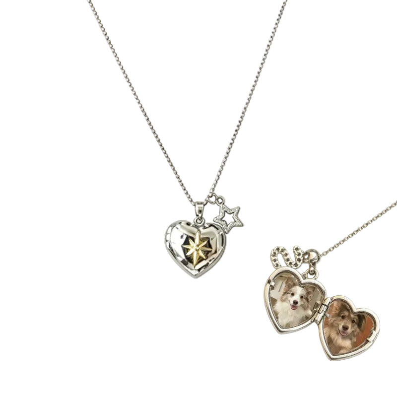 Star Heart Memory Locket Necklace