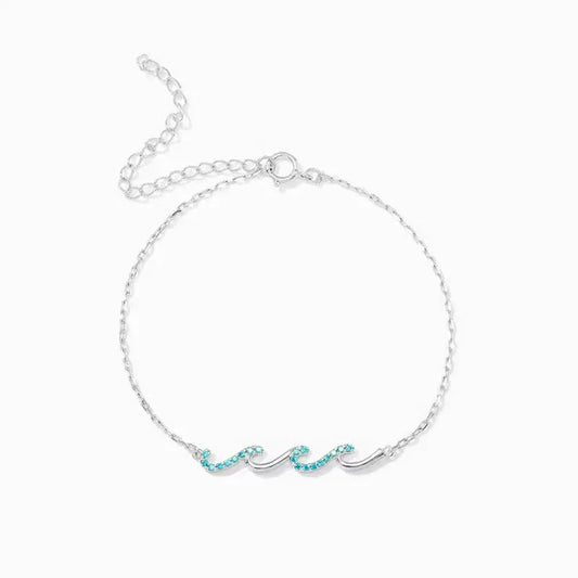 Sliver Ocean Wave Charm Bracelet