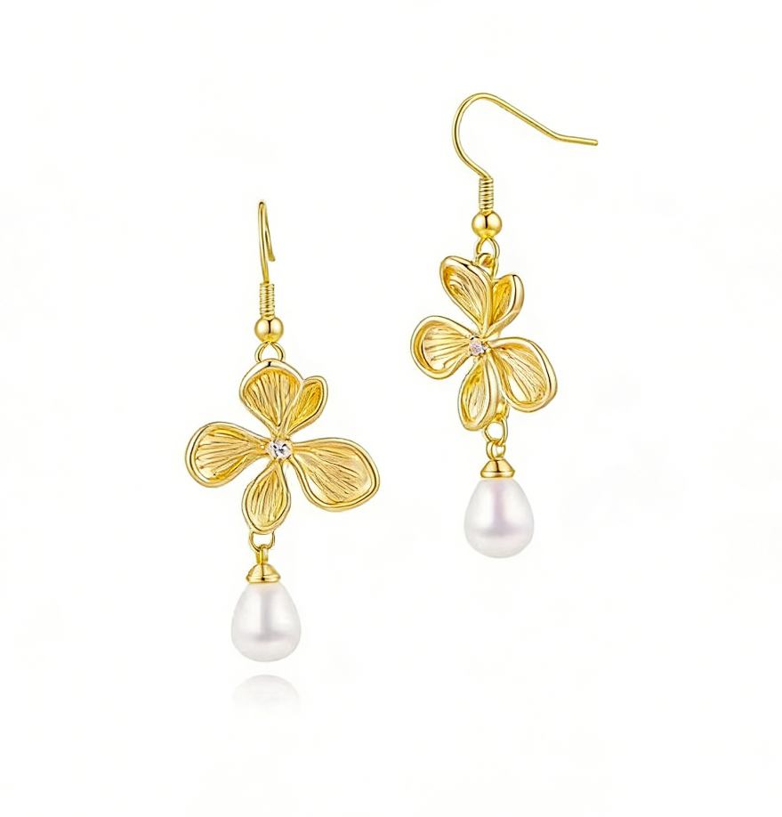 Gold Flower Drop Earrings