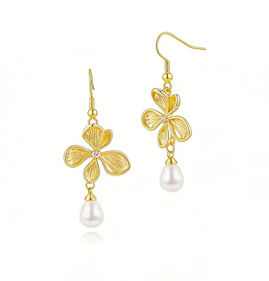 Gold Flower Drop Earrings