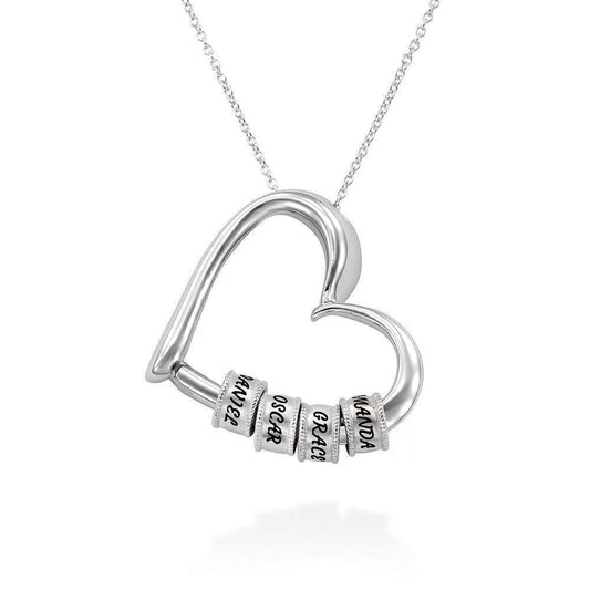 My Name Beads Heart Charm Necklace