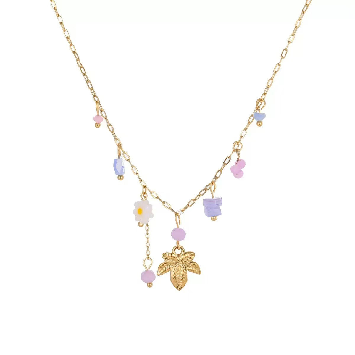 Purple Flower & Bird Necklace