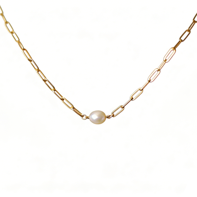 Freshwater Pearl Paperclip Chain Necklace