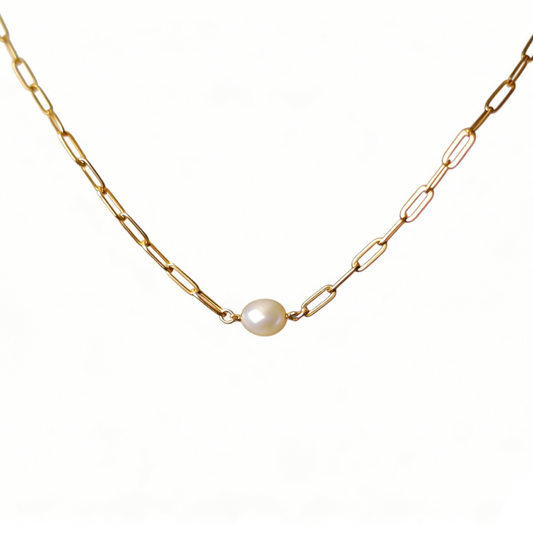 Freshwater Pearl Paperclip Chain Necklace