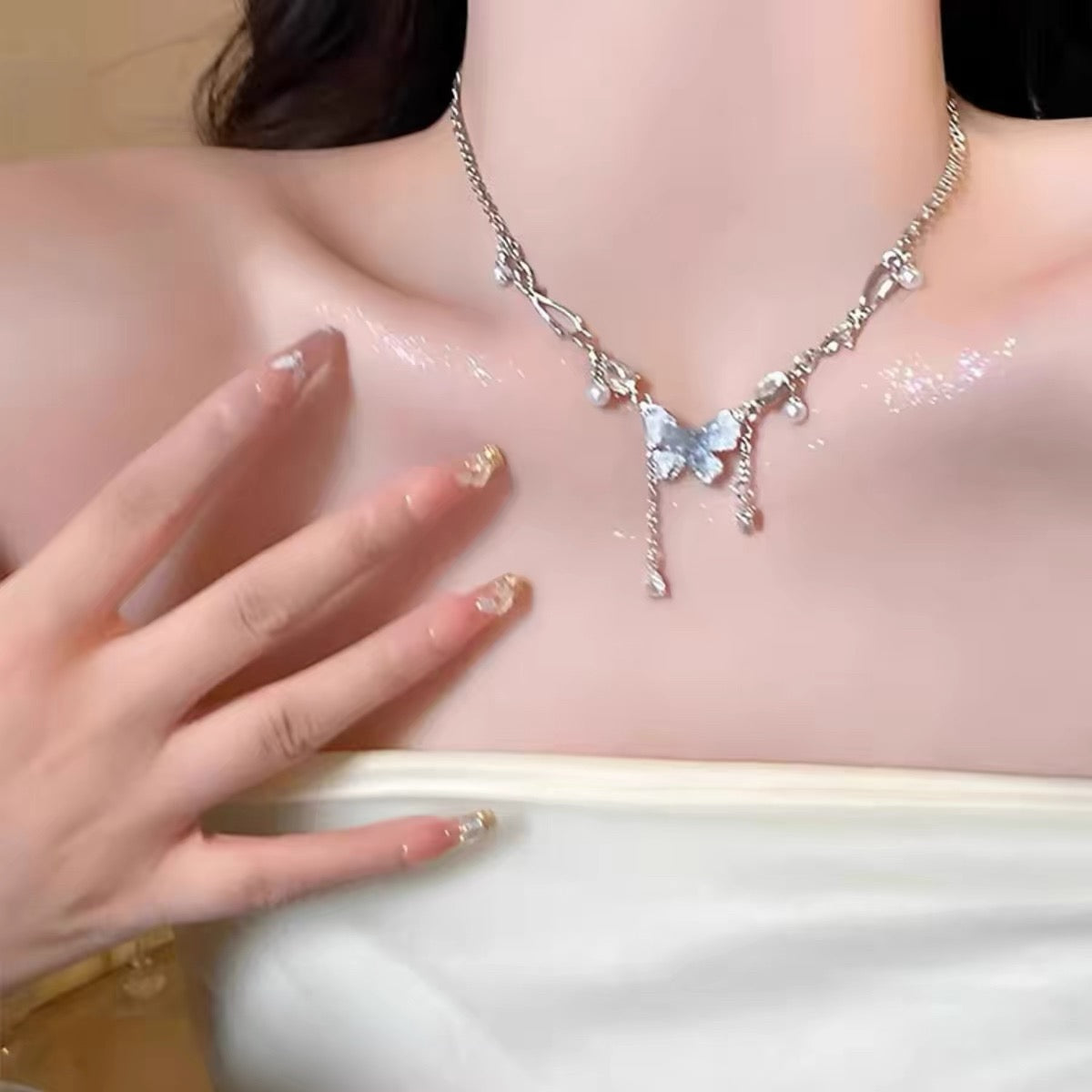 Dreamy Blue Butterfly Pearl Pendant