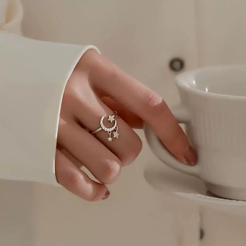Crescent Star Drop Ring