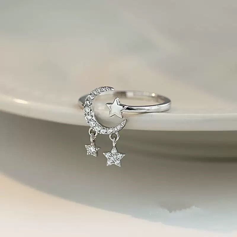 Crescent Star Drop Ring