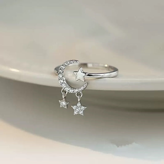 Crescent Star Drop Ring