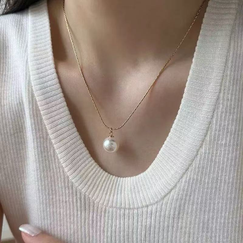 Faux Pearl  Single Pendant Necklace