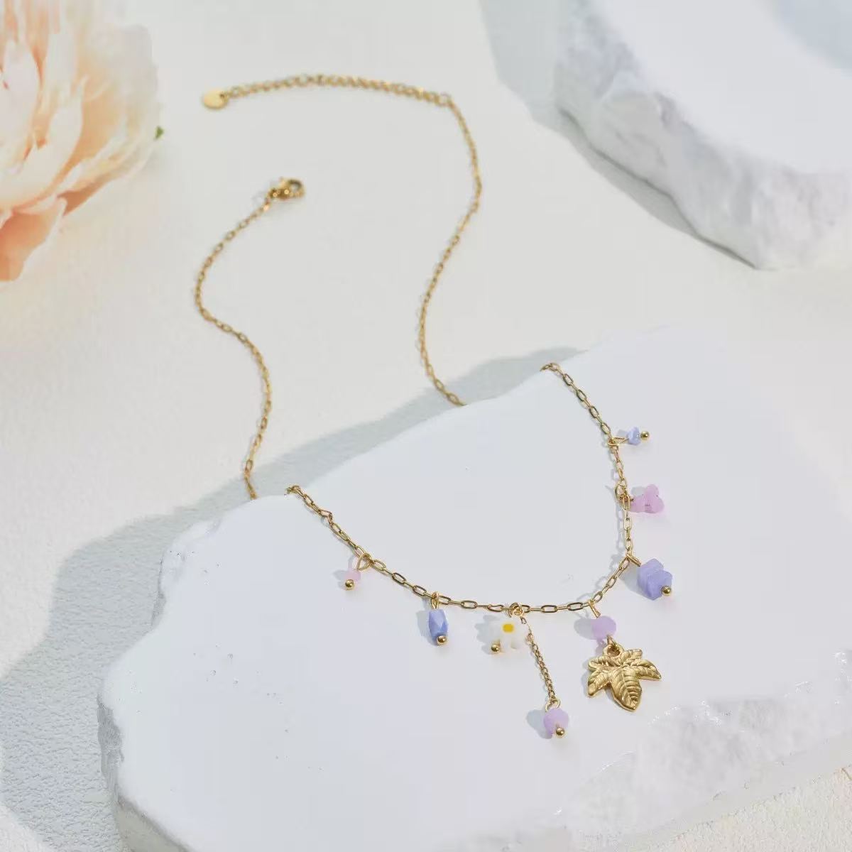 Purple Flower & Bird Necklace