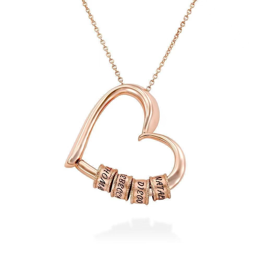 My Name Beads Heart Charm Necklace