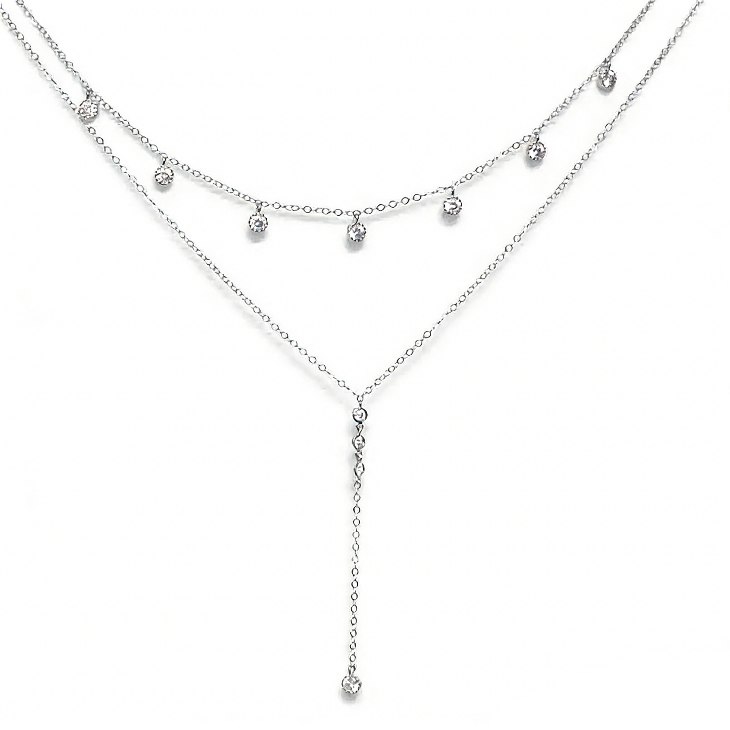 Layered CZ Lariat Wedding Necklace