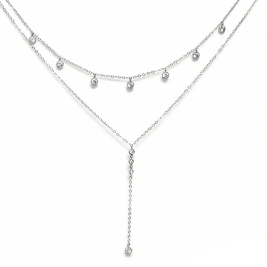 Layered CZ Lariat Wedding Necklace