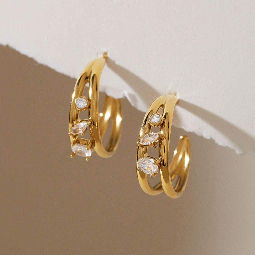 Dual‑Arc Gem Hoop Earrings