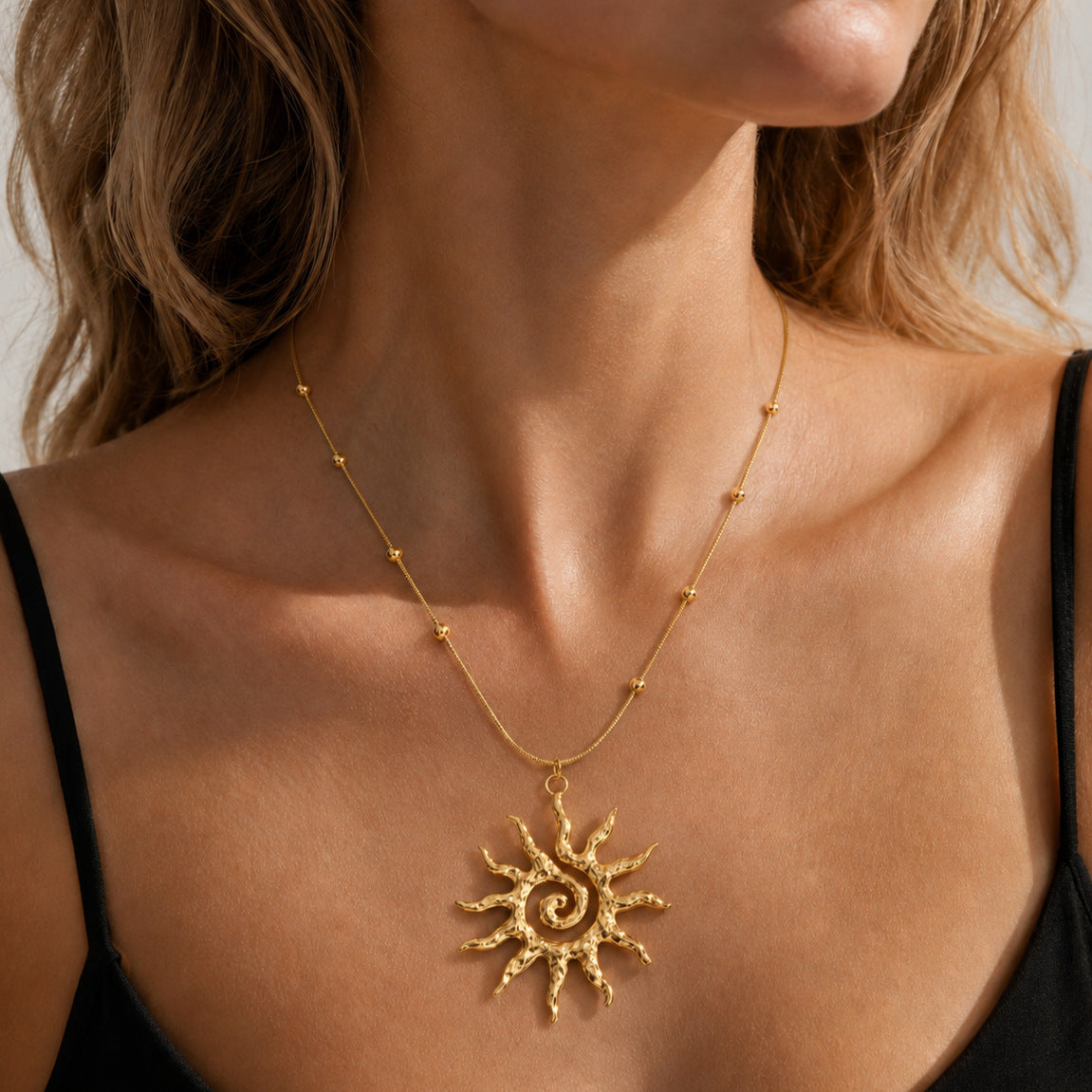 Spiral Sun Gold Necklace