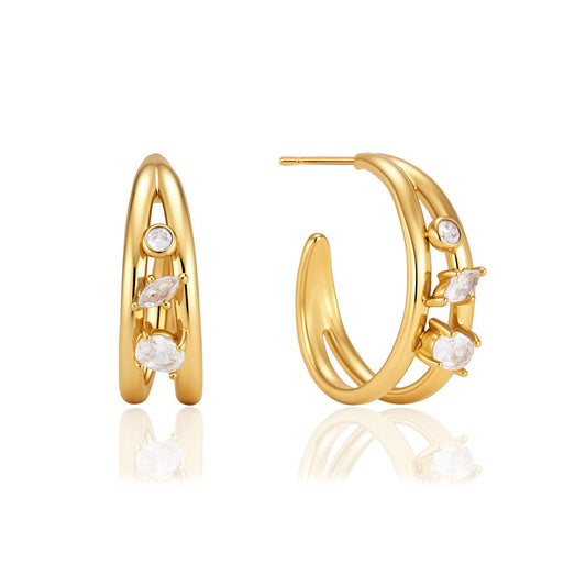 Dual‑Arc Gem Hoop Earrings