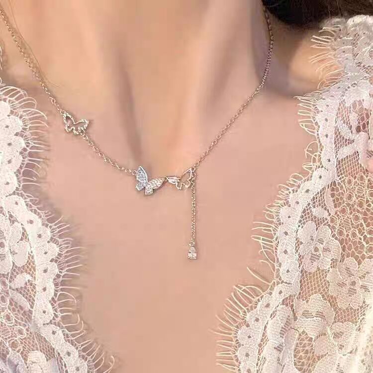 Triple Butterfly Drop Necklace