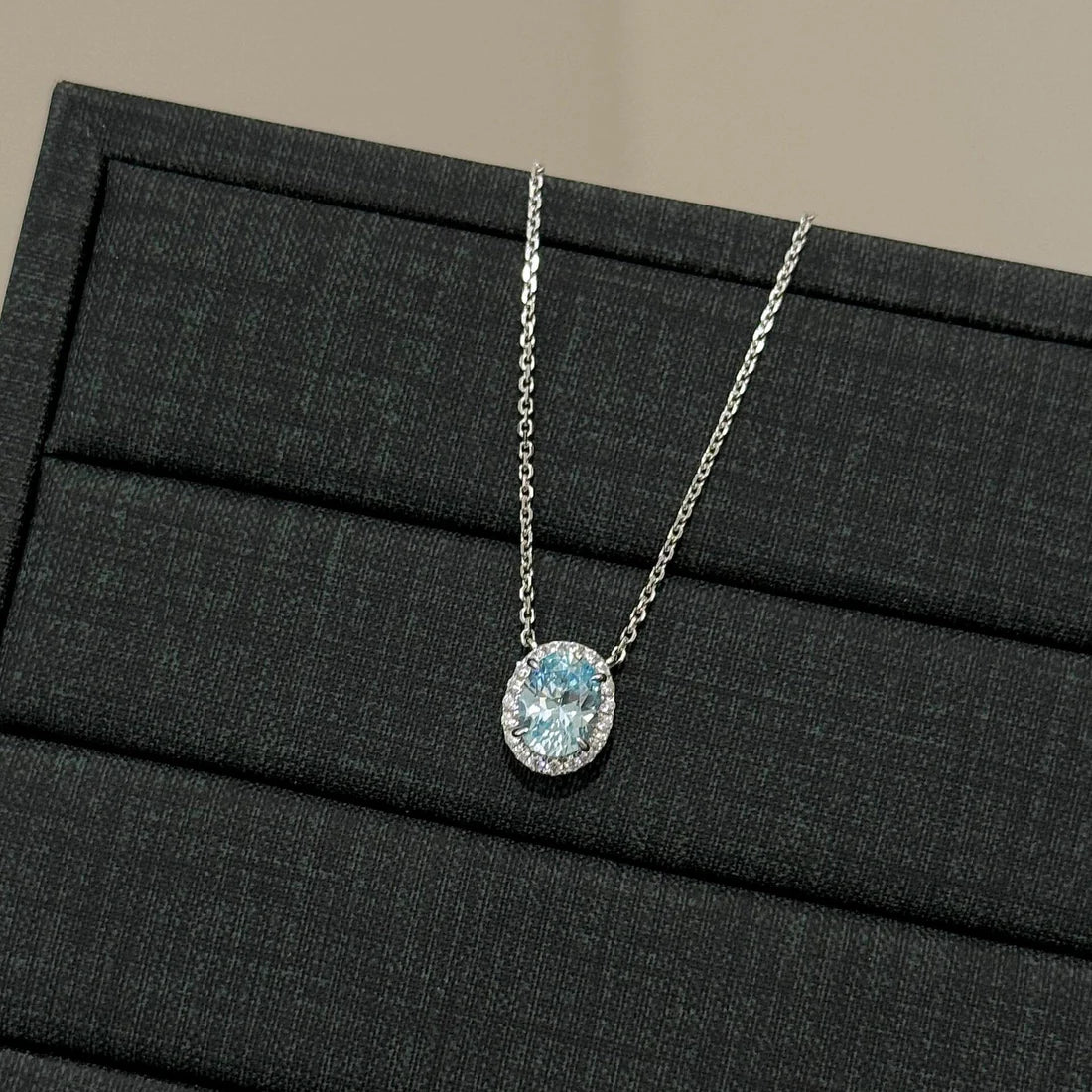 Silver Aquamarine Oval Egg Necklace