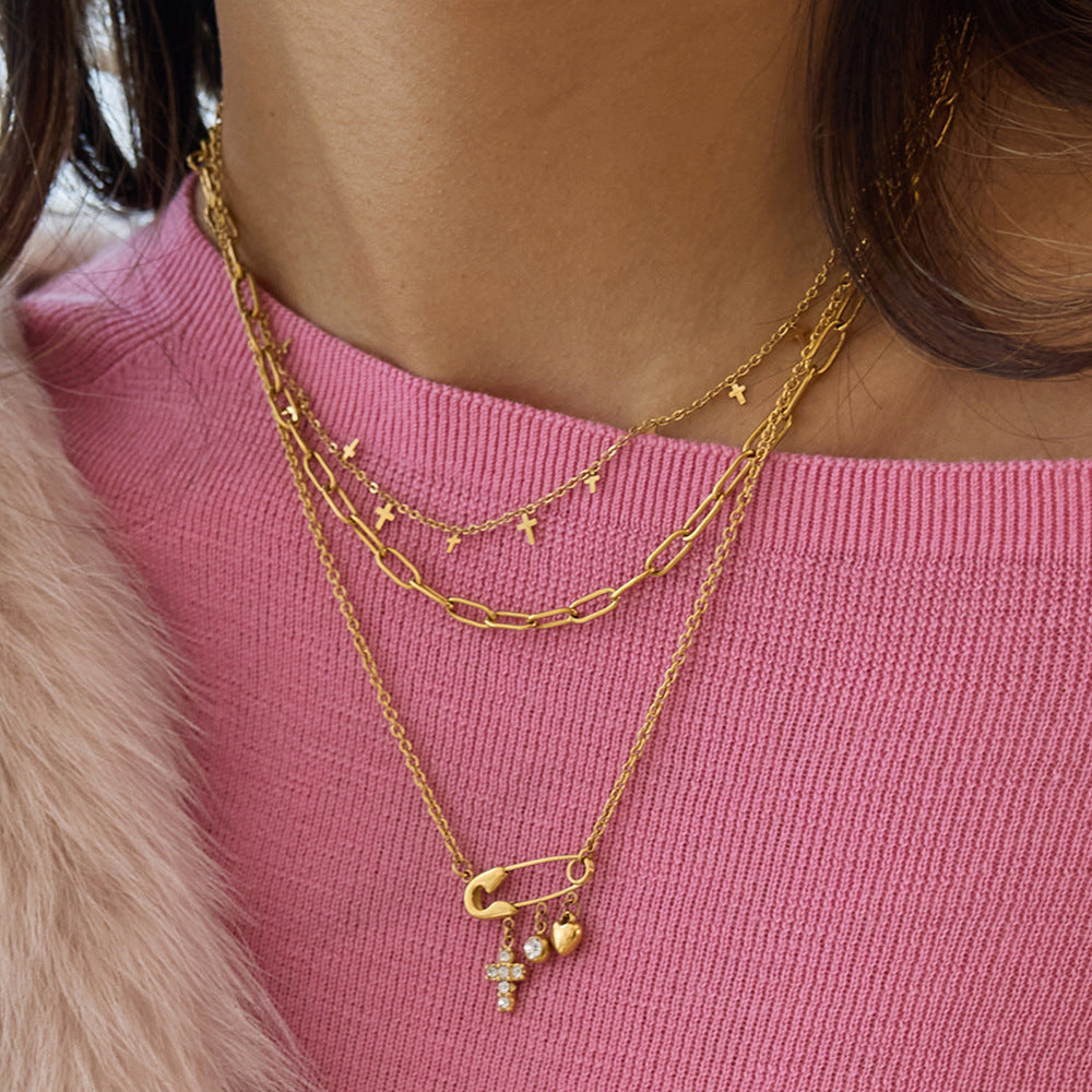 Cross & Key Pin Necklace