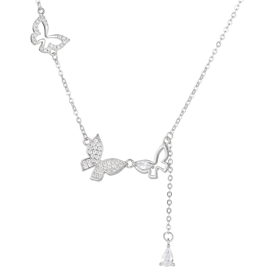Triple Butterfly Drop Necklace
