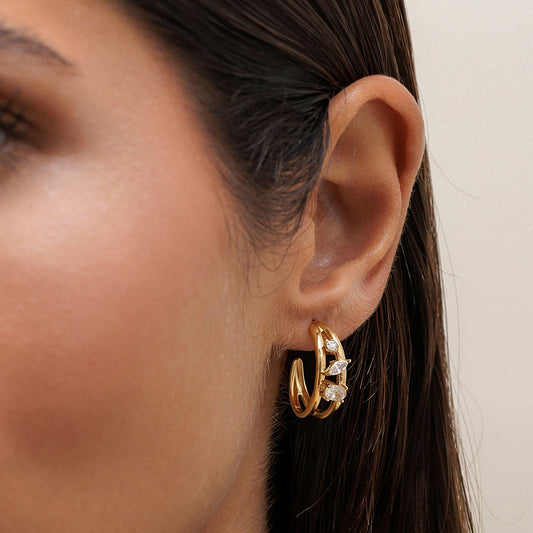 Dual‑Arc Gem Hoop Earrings