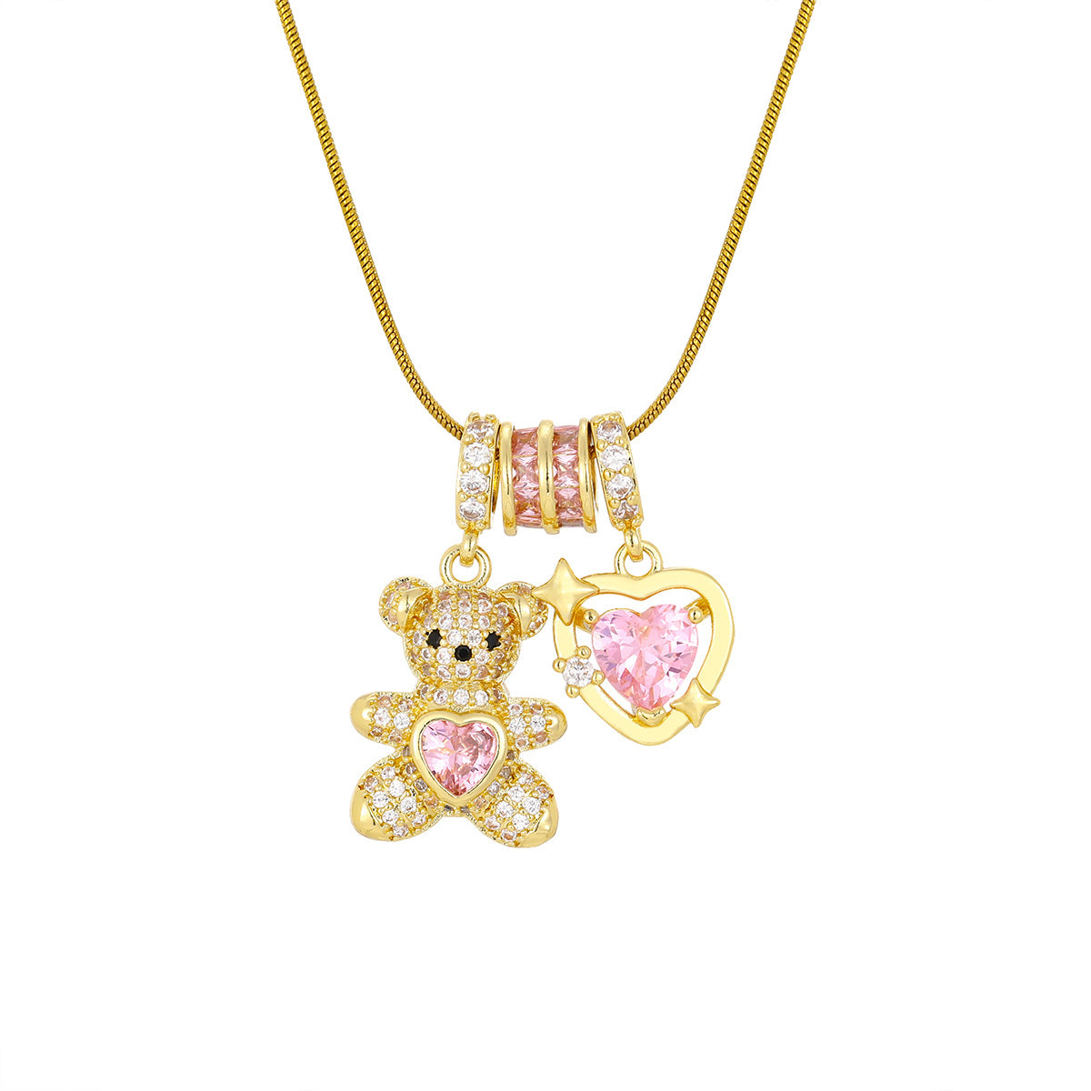 Bear Pink Heart Necklace
