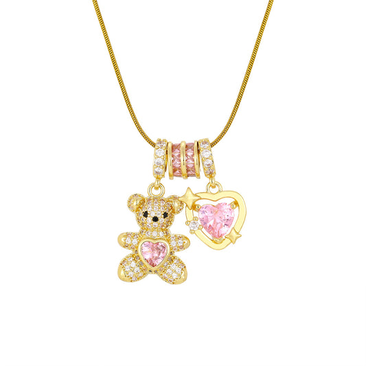 Bear Pink Heart Necklace
