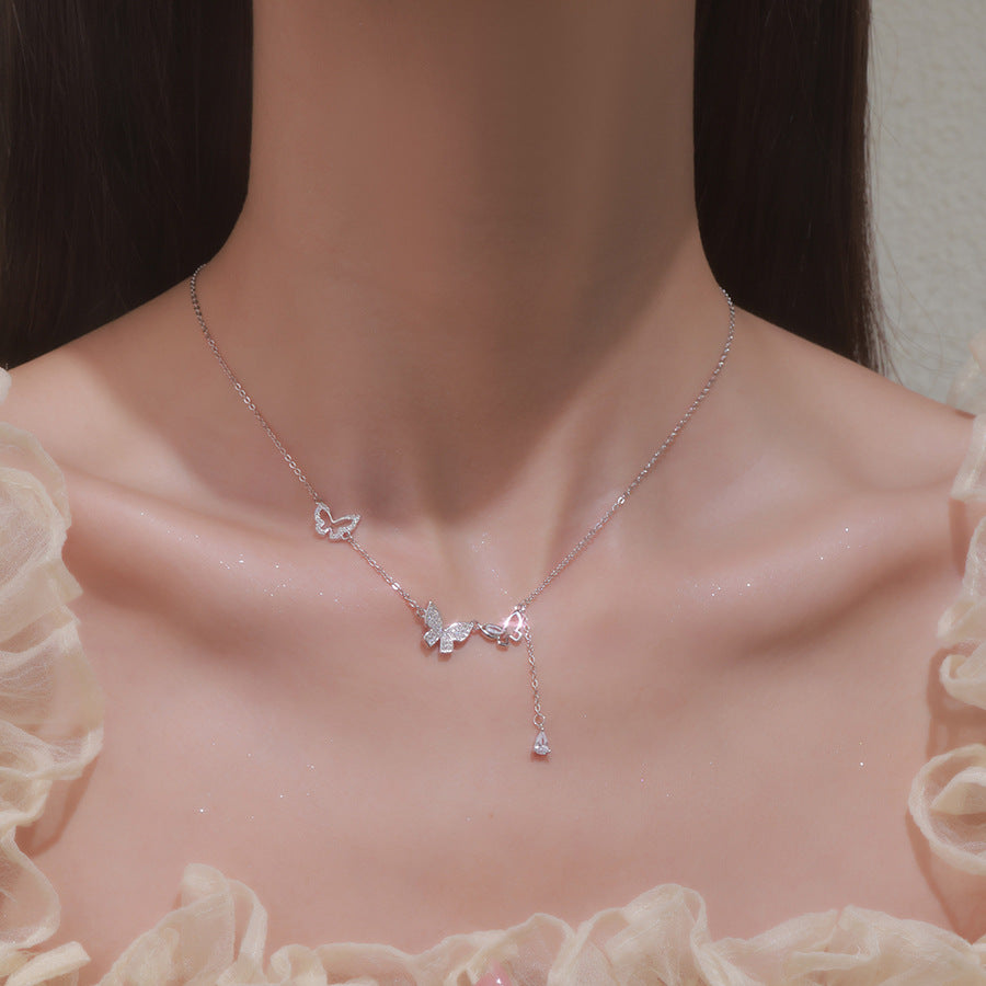 Triple Butterfly Drop Necklace