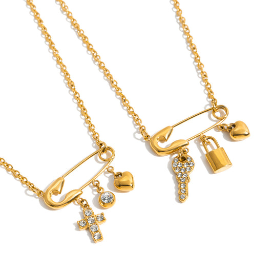 Cross & Key Pin Necklace