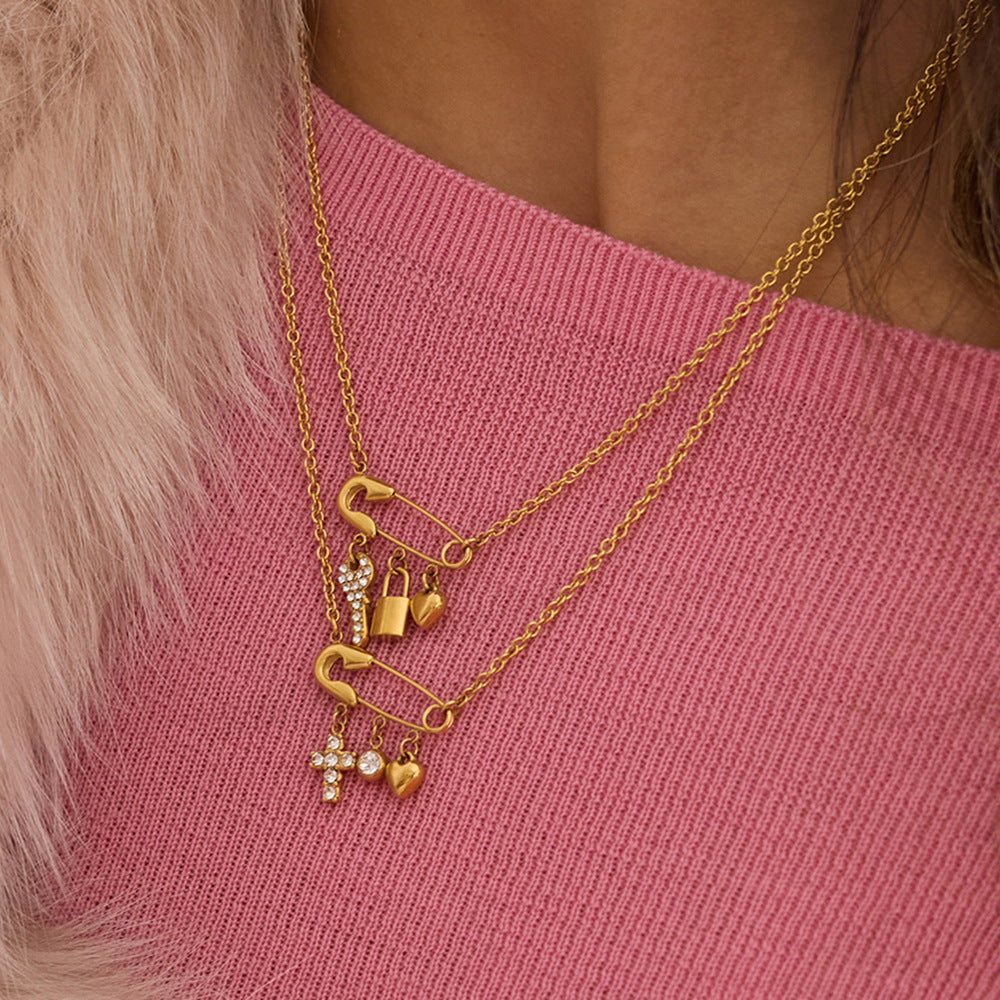 Cross & Key Pin Necklace