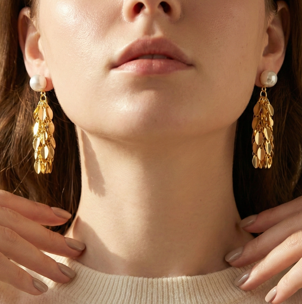 Sunlit Golden Tassel Pearls Earrings