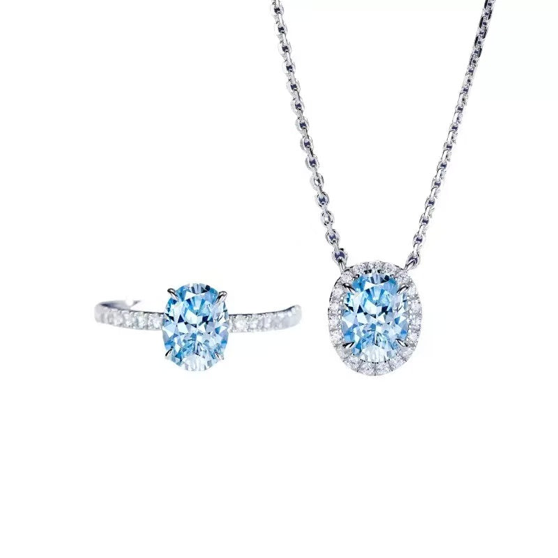 Silver Aquamarine Oval Egg Necklace