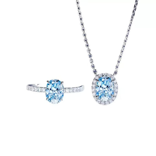Silver Aquamarine Oval Egg Necklace