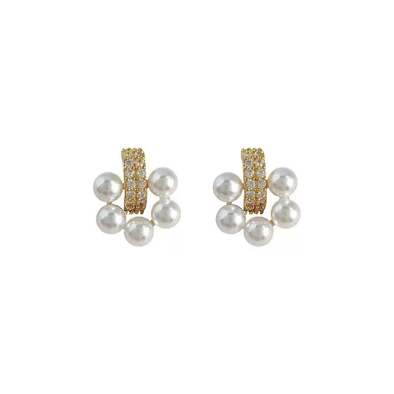Pearl Diamond Cluster  Earrings