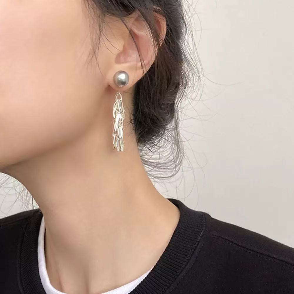 Sunlit Golden Tassel Pearls Earrings