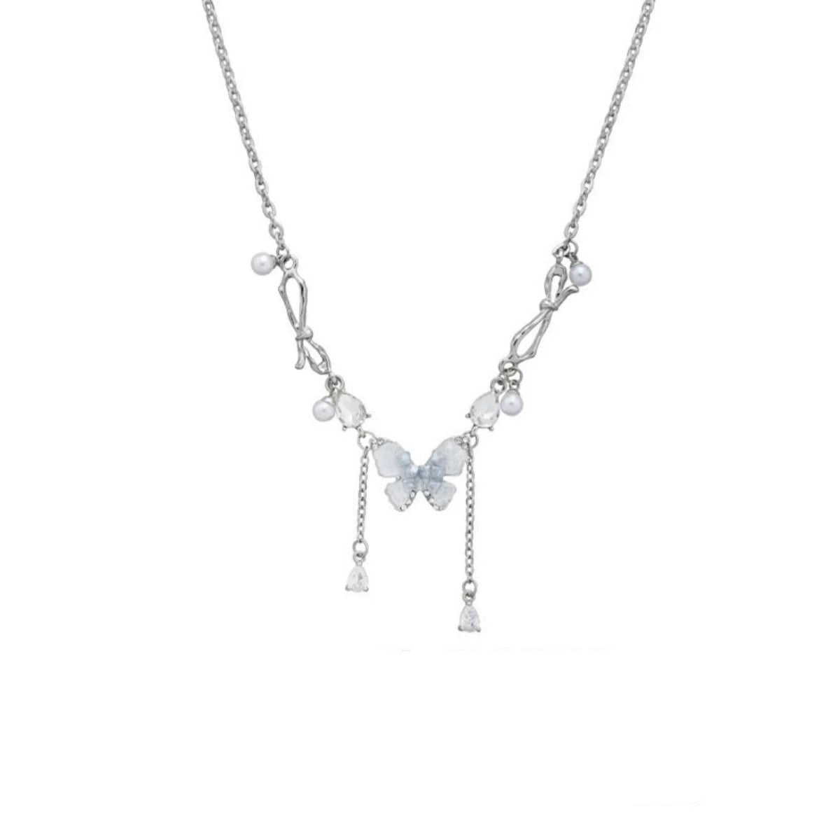 Dreamy Blue Butterfly Pearl Pendant