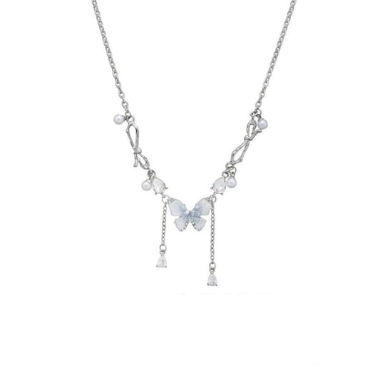 Dreamy Blue Butterfly Pearl Pendant