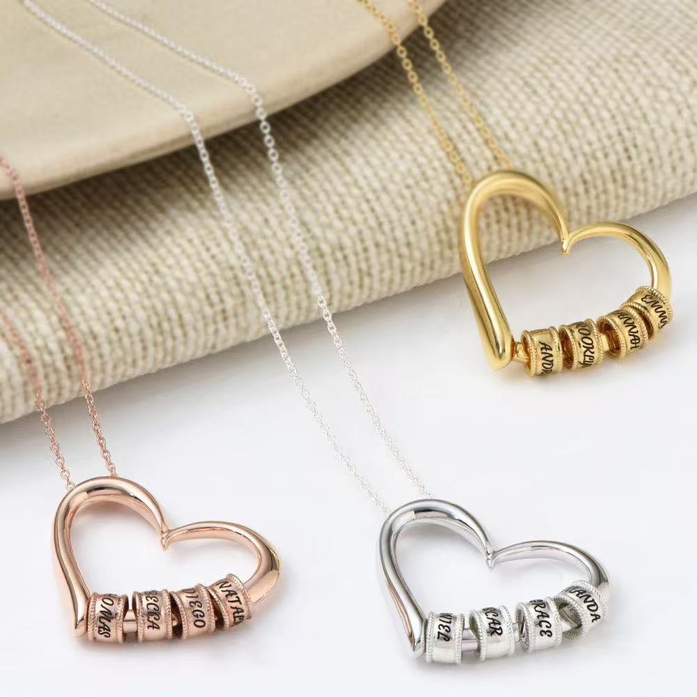 My Name Beads Heart Charm Necklace