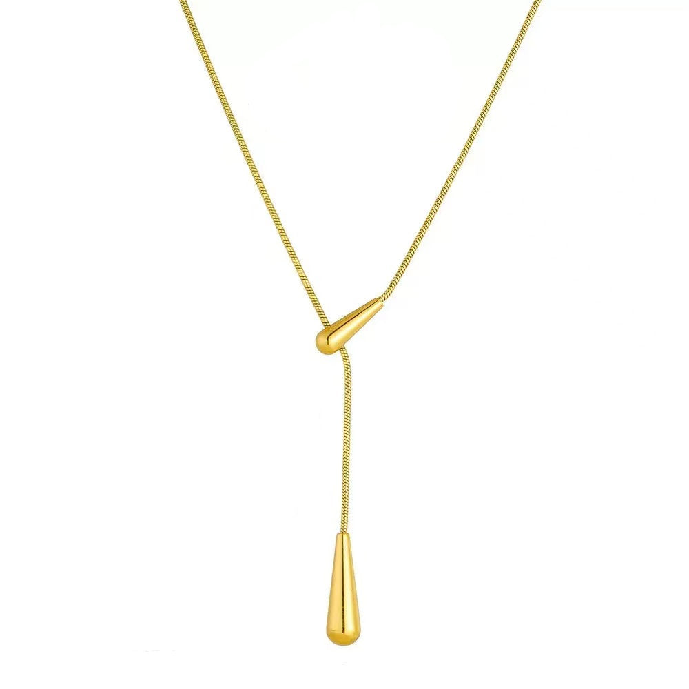 Teardrop Lariat Gold Necklace